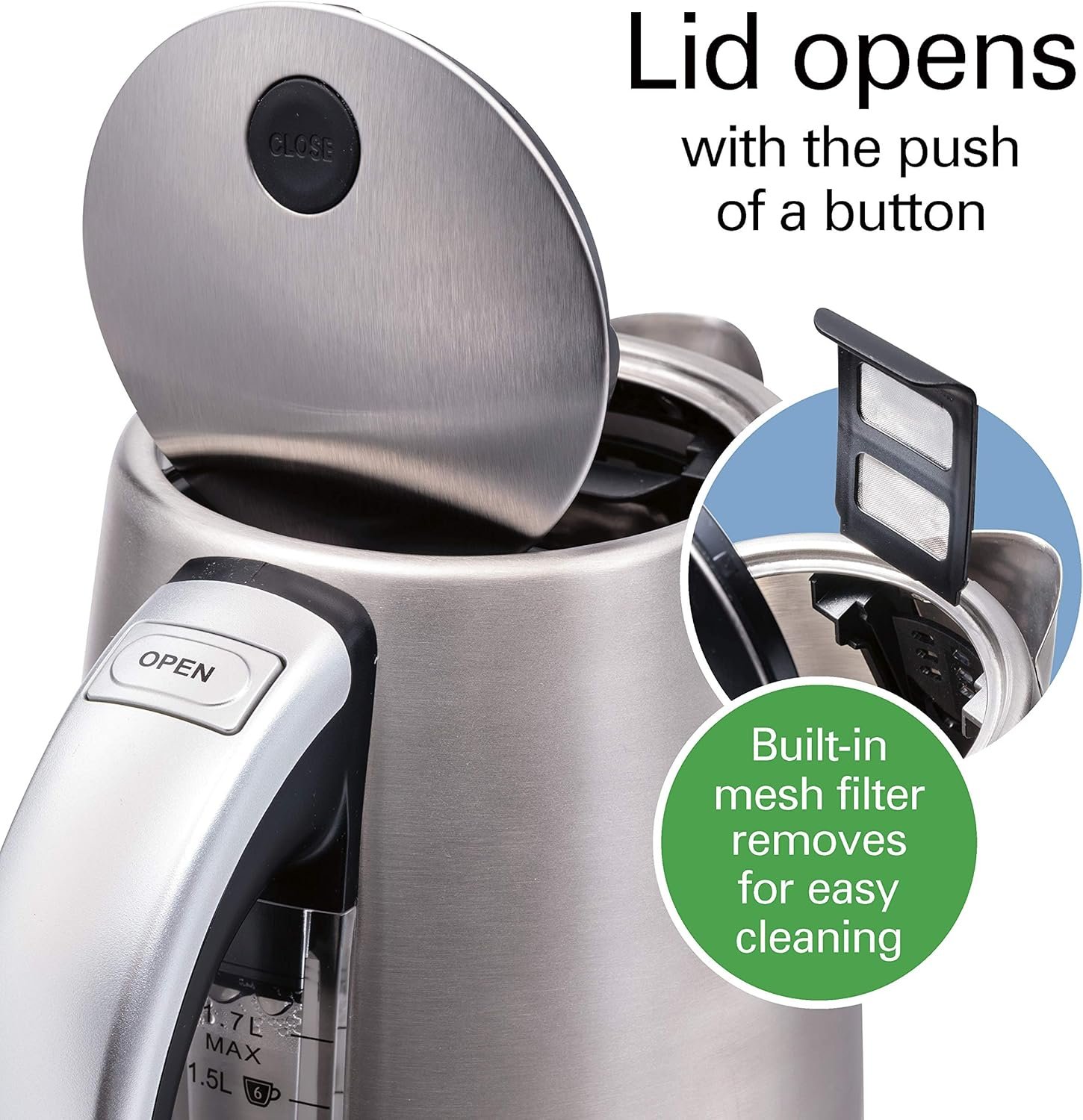 Hamilton Beach Professional Digital LCD Temperature Control Electric Tea Kettle, Water Boiler & Heater, 1.7 Liter, Fast Boiling 1500 Watts, Cordless, Auto-Shutoff & Boil-Dry Protection, Silver (41028) - Image 5