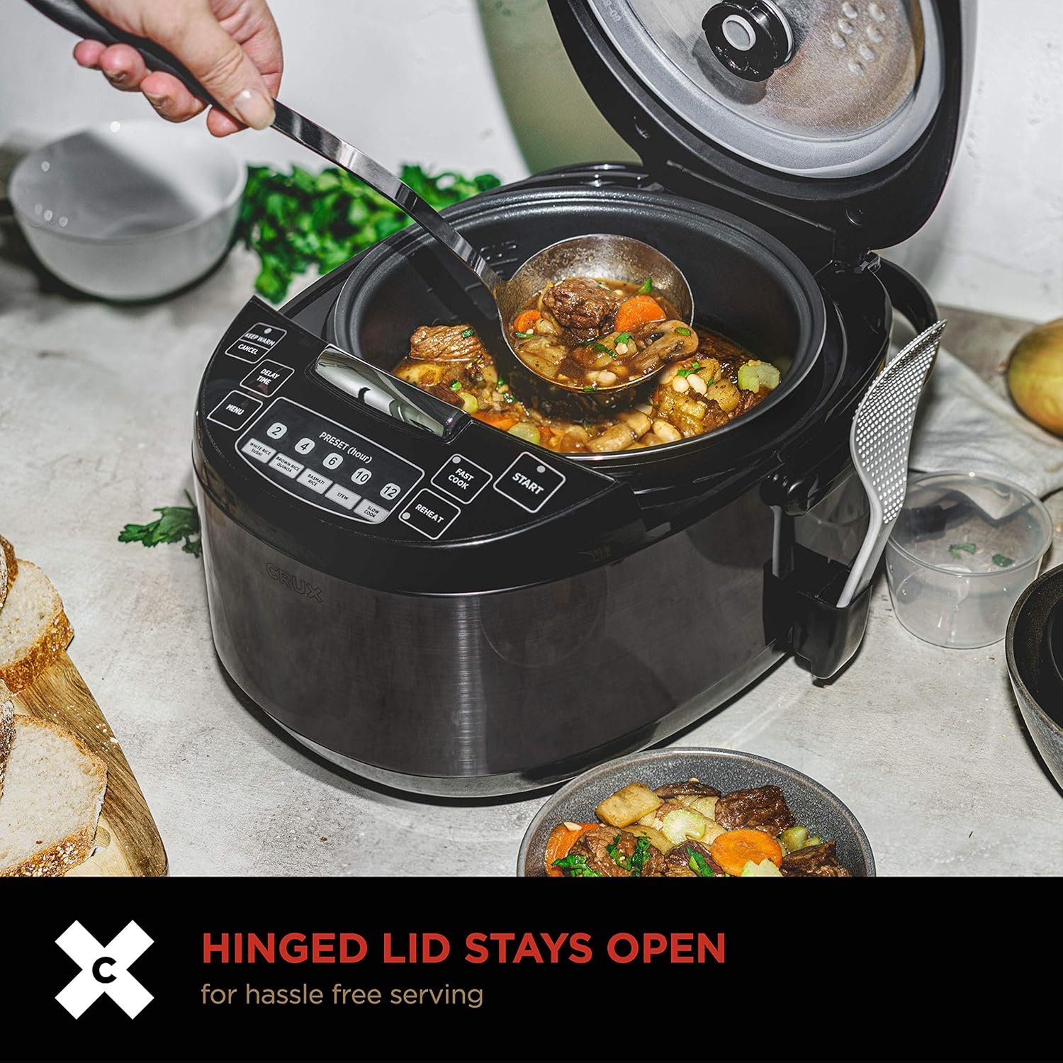 Crux 12 Cup Non-Induction Rice Cooker, Multi-Cooker, Food Steamer, Slow Cooker, Stewpot, Easy One-Pot Healthy Meals, Dishwater Safe, Non-Stick Bowl, Black, one size - Image 6