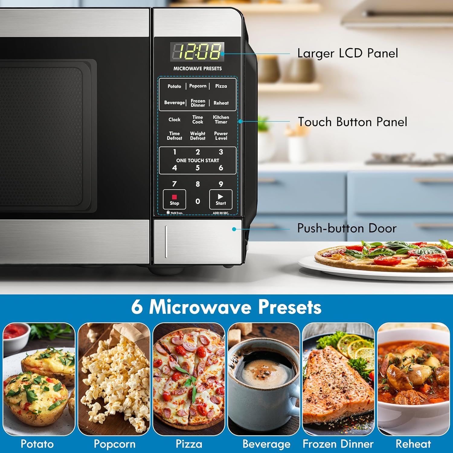 Kenmore KMCMWP09S2-09 Countertop Microwave 6 Auto-Preset Menus, Child Lock, Defrost & Express Cooking Features, 900 Watt, 0.9 Cu Ft, Stainless Steel - Image 3