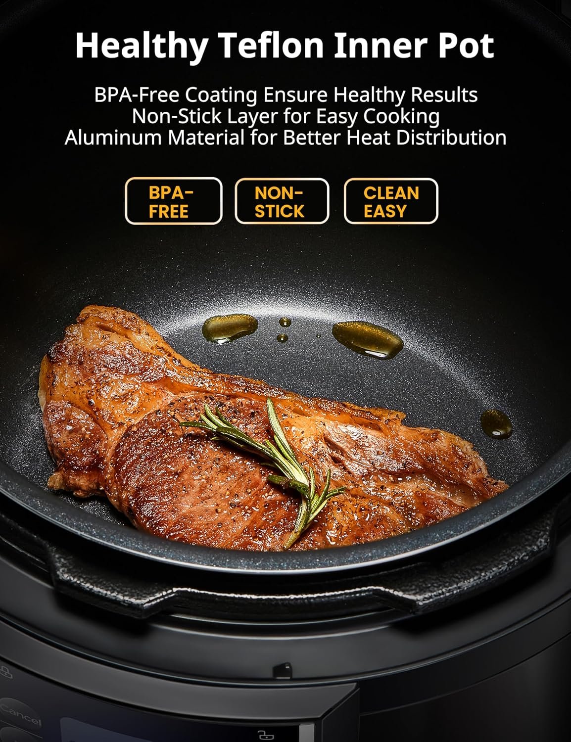 COMFEE’ 9-in-1 Electric Pressure Cooker, 14 Presets Instant Multi Cooker Olla de Presion Non-Stick Pot Yogurt Maker Rice Cooker Slow Cooker Sauté Steamer 6 Quarts Black - Image 5