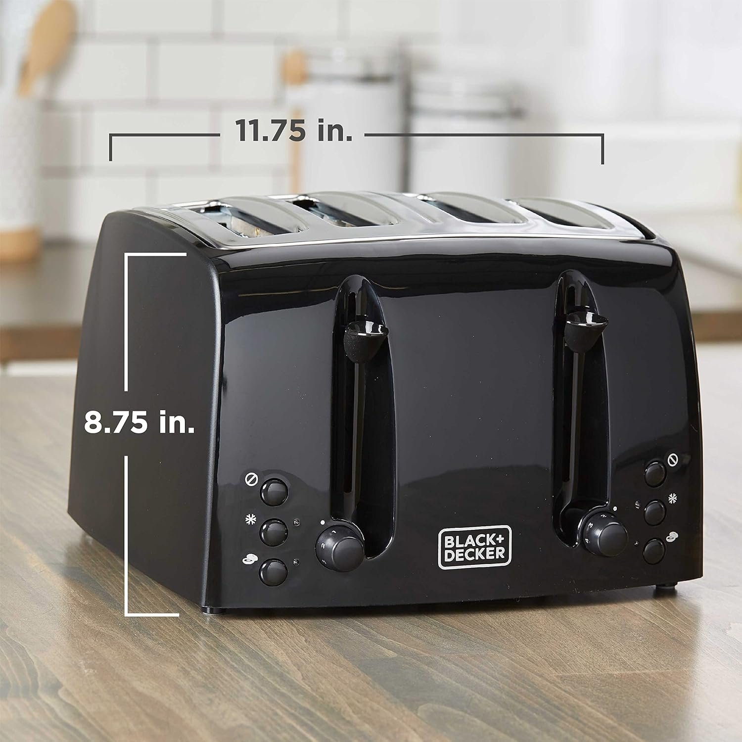 BLACK+DECKER 4-Slice Toaster, TR1410BD, Extra-Wide, 7 Shade Settings, Crumb Trays, Gloss Black - Image 7