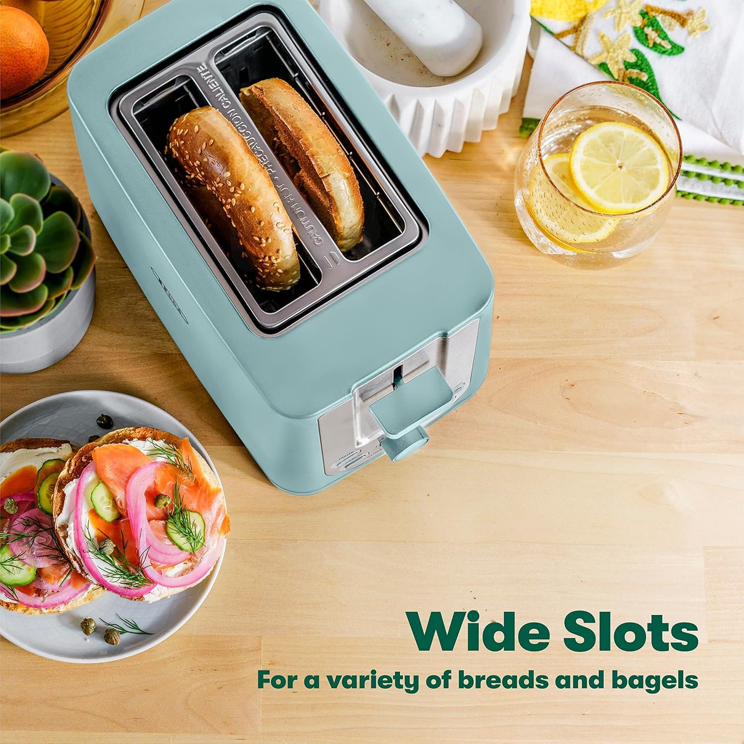 BELLA 2 Slice Toaster with Auto Shut Off - Extra Wide Slots & Removable Crumb Tray and Cancel, Defrost & Reheat Function - Toast Bread, Bagel & Waffle, Aqua - Image 5