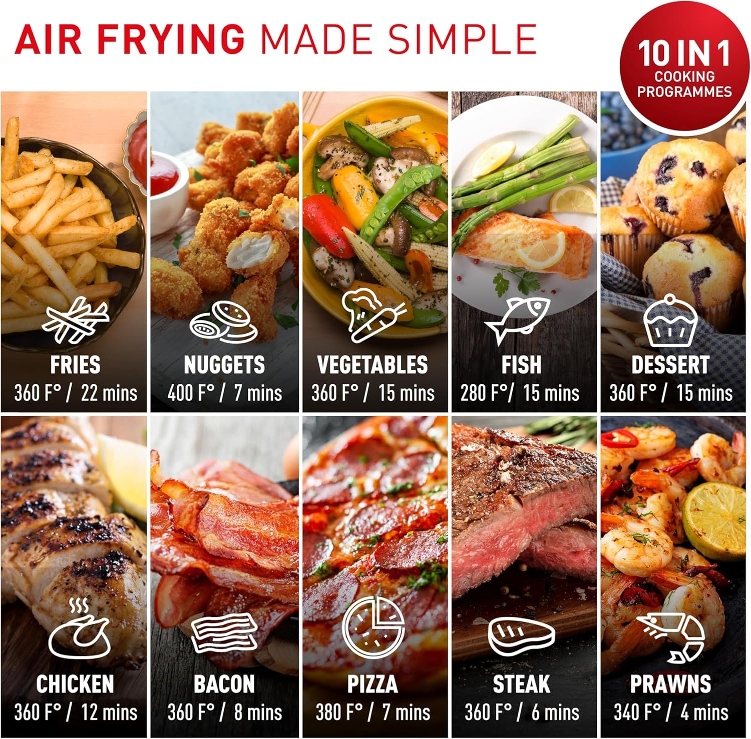 T-fal Easy Fry Max 5.3 qt Digital Air Fryer: 10 Versatile Cooking Programs, Intuitive Touchscreen, Dishwasher-Safe Basket, Fast and Healthy Cooking for Crispy Delicious Results, Grey - Image 2